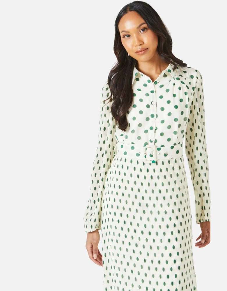 Womens/Ladies Belted Micro Pleat Shirt Dress