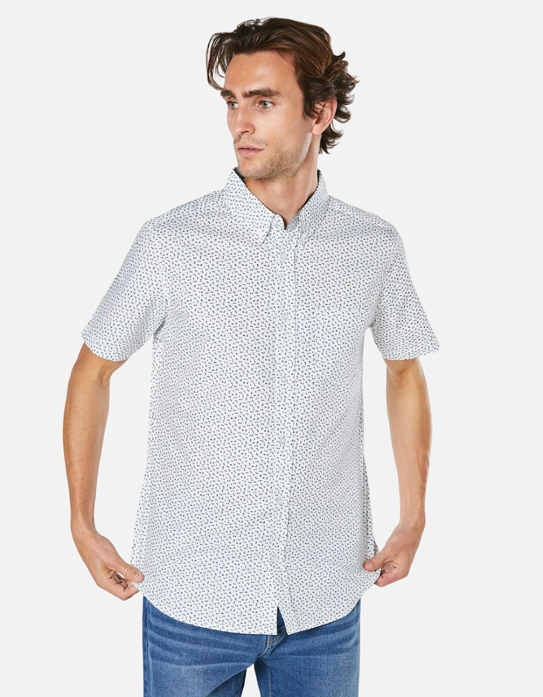 Mens Peak Ditsy Print Short-Sleeved Shirt, 4 of 3