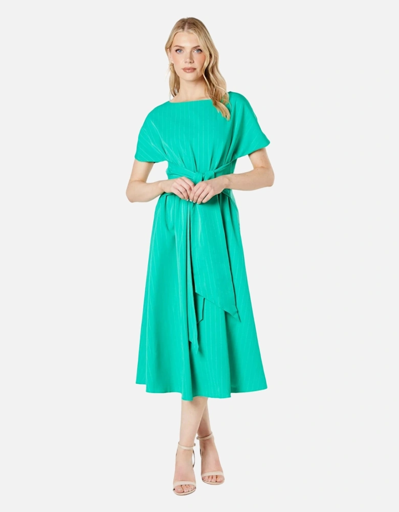 Womens/Ladies Pinstripe Belt Midi Dress