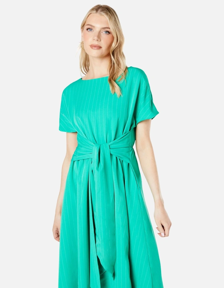 Womens/Ladies Pinstripe Belt Midi Dress