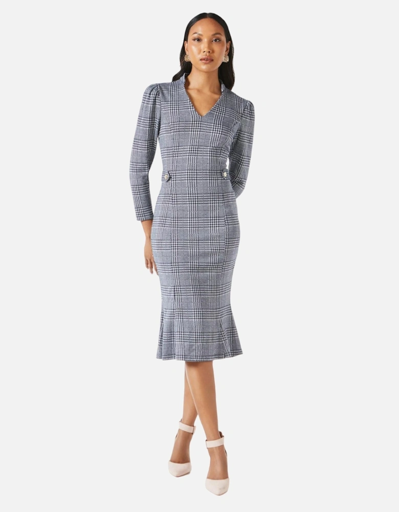 Womens/Ladies Checked Jacquard Tab Belt Midi Dress