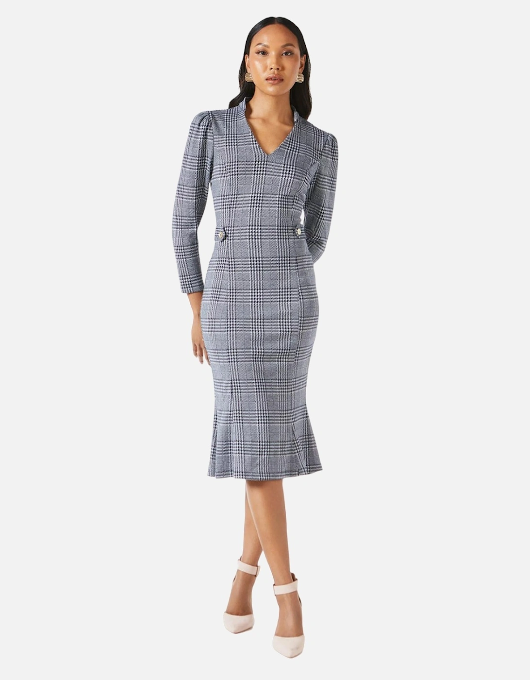 Womens/Ladies Checked Jacquard Tab Belt Midi Dress