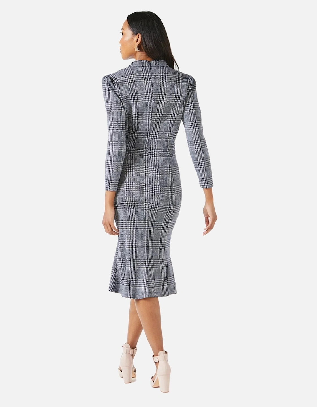 Womens/Ladies Checked Jacquard Tab Belt Midi Dress