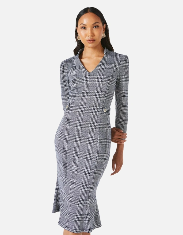 Womens/Ladies Checked Jacquard Tab Belt Midi Dress