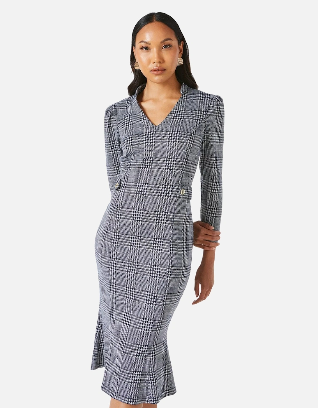 Womens/Ladies Checked Jacquard Tab Belt Midi Dress, 5 of 4