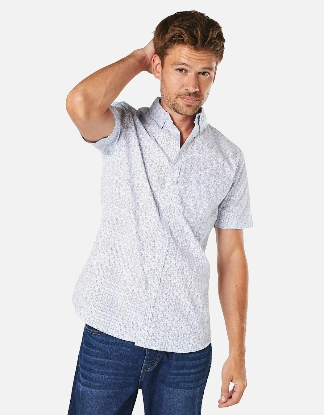 Mens Geo Dot Print Short-Sleeved Shirt, 4 of 3