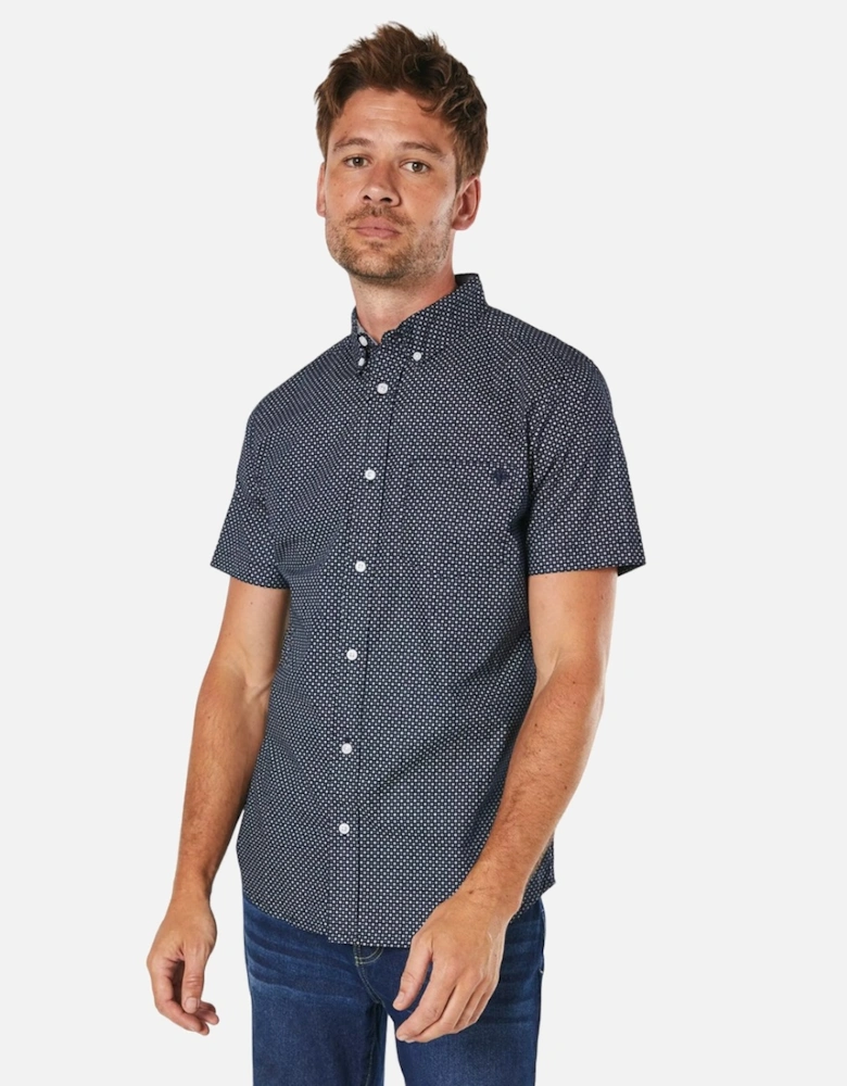 Mens Geo Flower Print Short-Sleeved Shirt