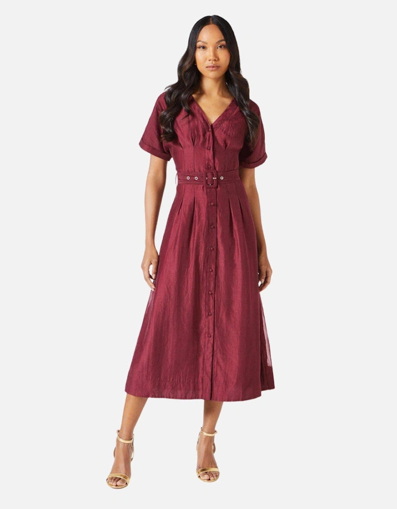 Womens/Ladies Belted Organza Shirt Dress