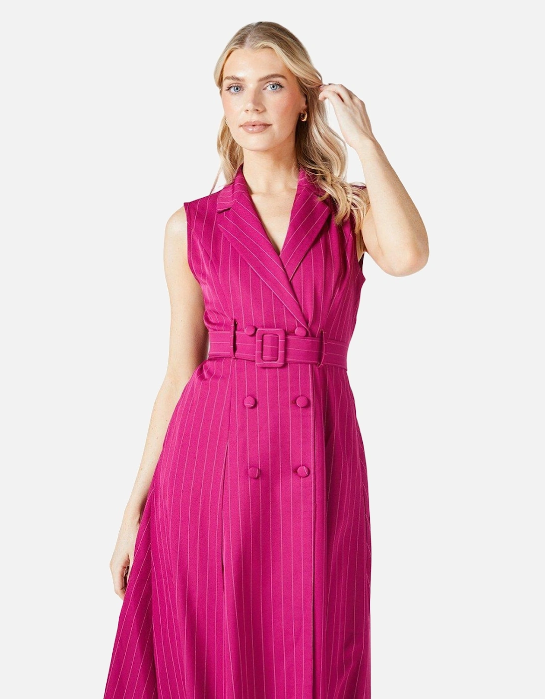 Womens/Ladies Pinstripe Belt Blazer Dress