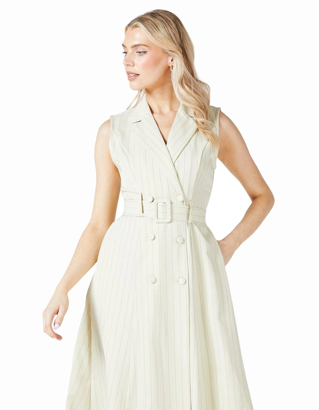 Womens/Ladies Pinstripe Belt Blazer Dress