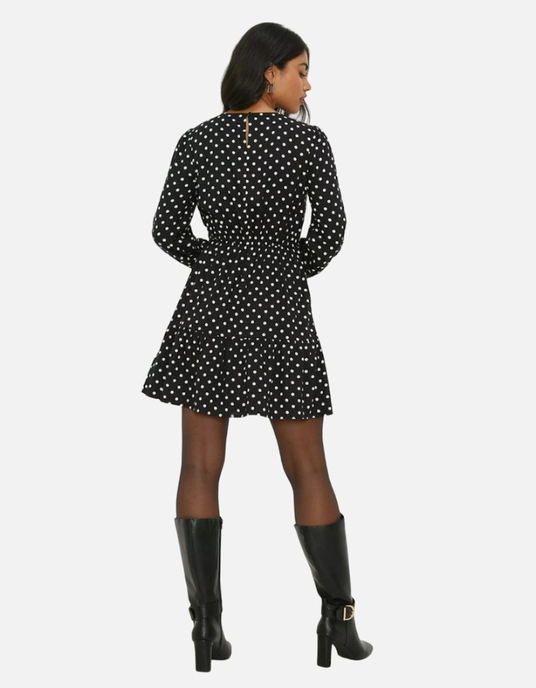 Womens/Ladies Spotted Tiered Hem Mini Dress