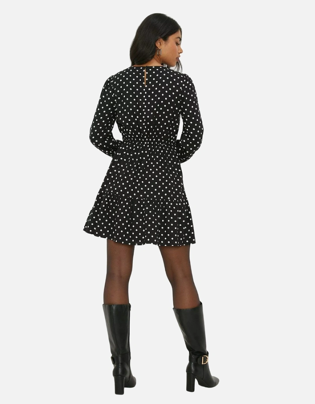 Womens/Ladies Spotted Tiered Hem Mini Dress