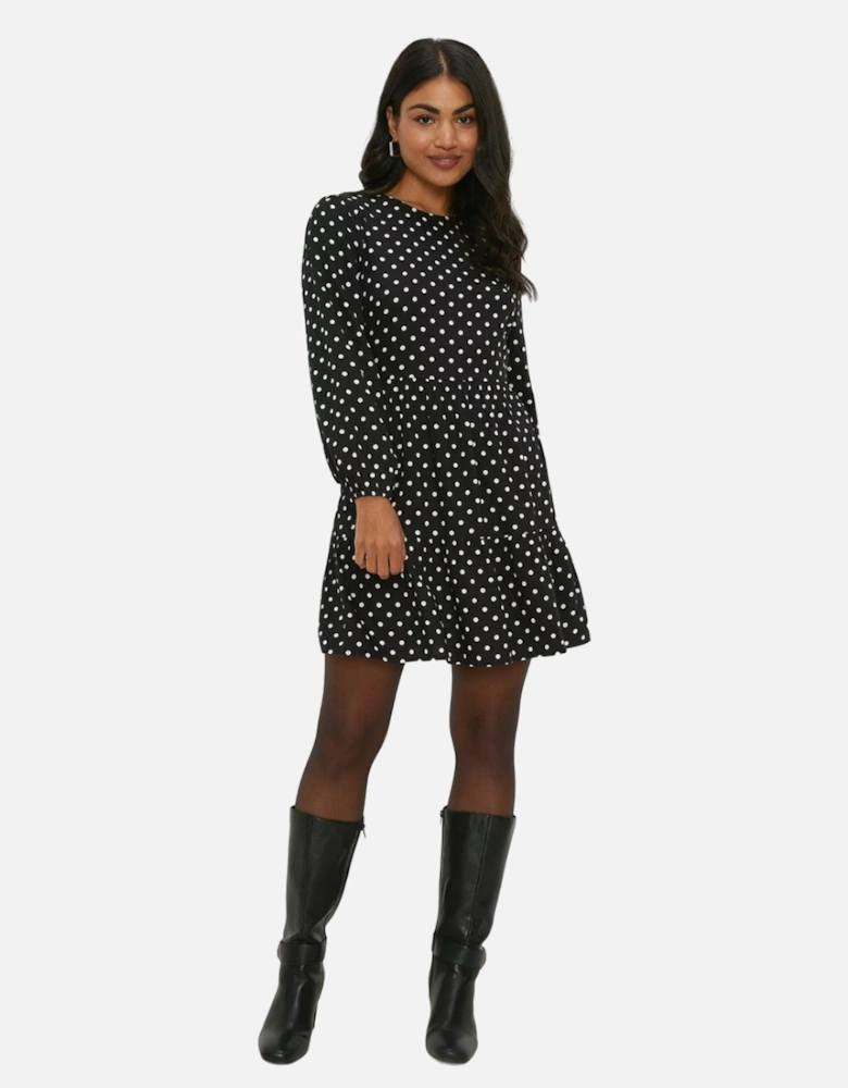 Womens/Ladies Spotted Tiered Hem Mini Dress