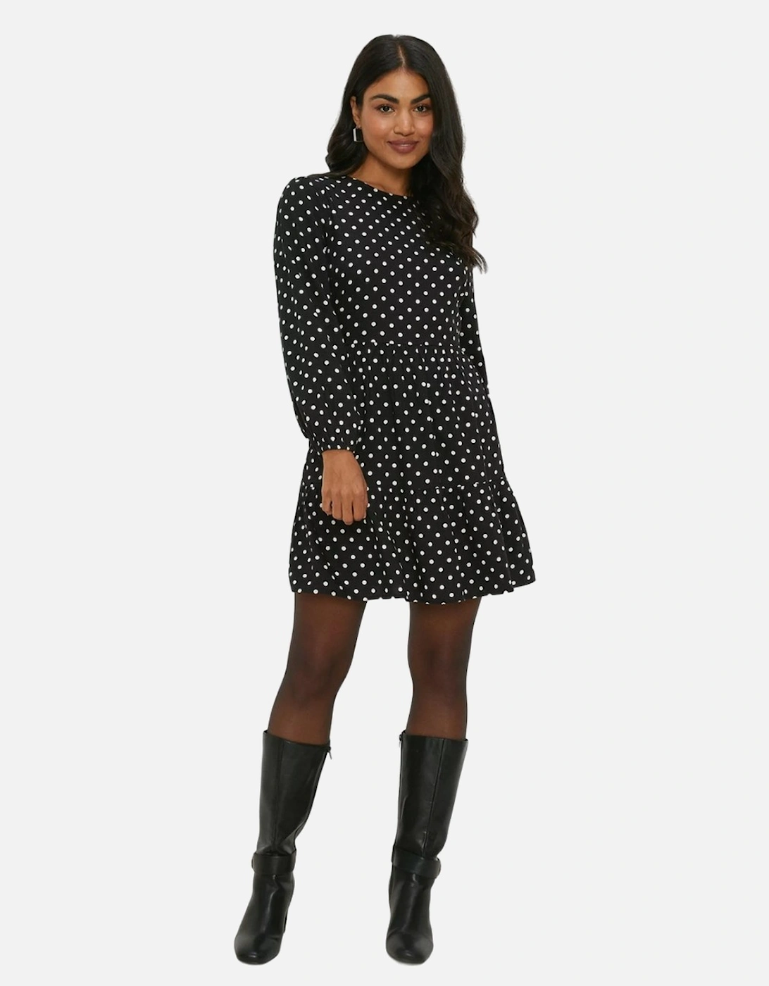 Womens/Ladies Spotted Tiered Hem Mini Dress, 4 of 3
