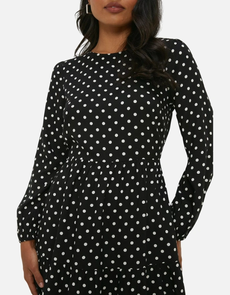 Womens/Ladies Spotted Tiered Hem Mini Dress