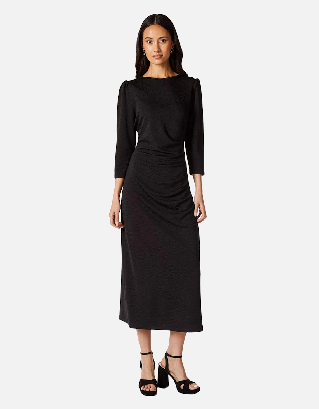 Womens/Ladies Textured Jersey Front Seam Detail Midi Dress, 4 of 3