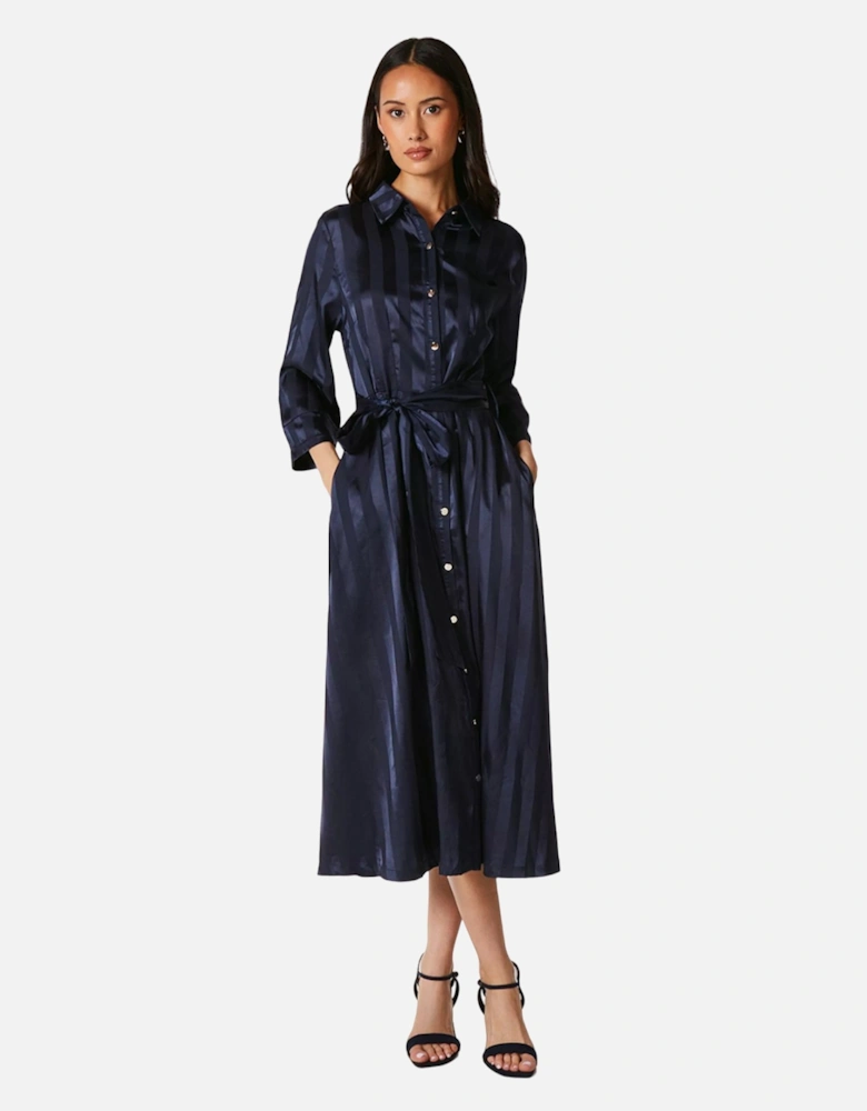 Womens/Ladies Stripe Satin Shirt Dress