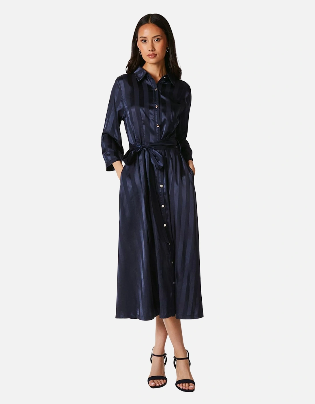 Womens/Ladies Stripe Satin Shirt Dress, 4 of 3