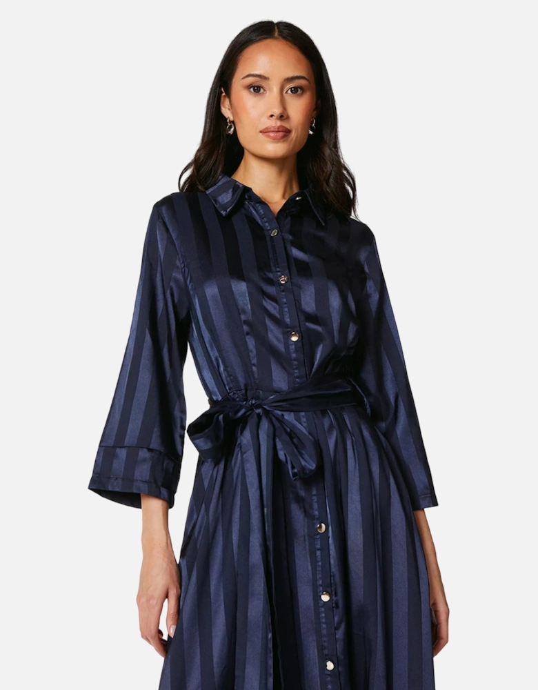 Womens/Ladies Stripe Satin Shirt Dress