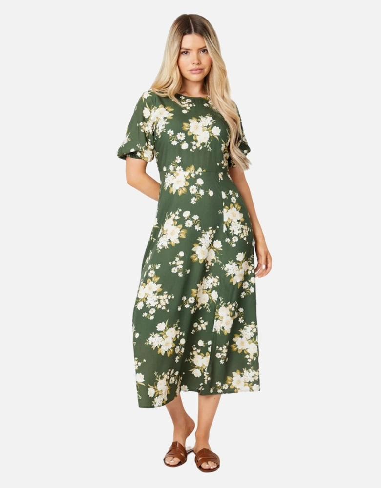 Womens/Ladies Floral Puff Sleeve Midi Dress