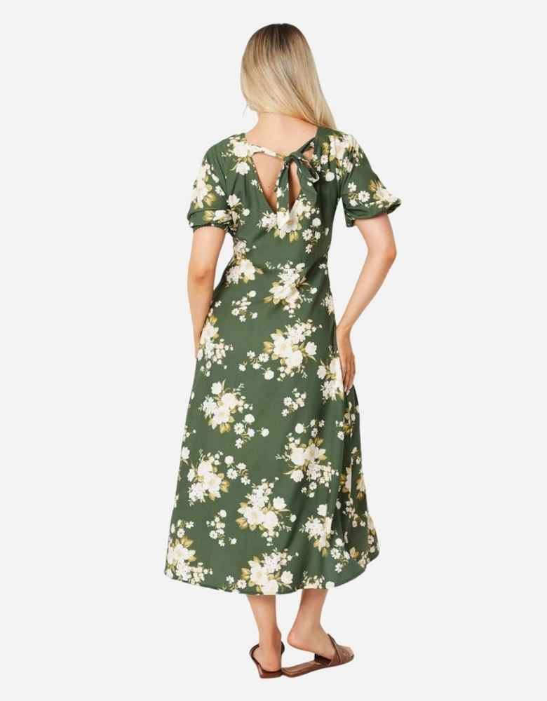 Womens/Ladies Floral Puff Sleeve Midi Dress