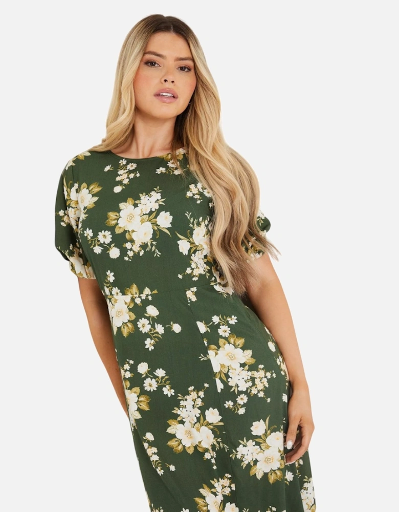 Womens/Ladies Floral Puff Sleeve Midi Dress