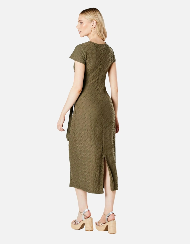 Womens/Ladies Textured Jersey Waist Tie Midi Dress