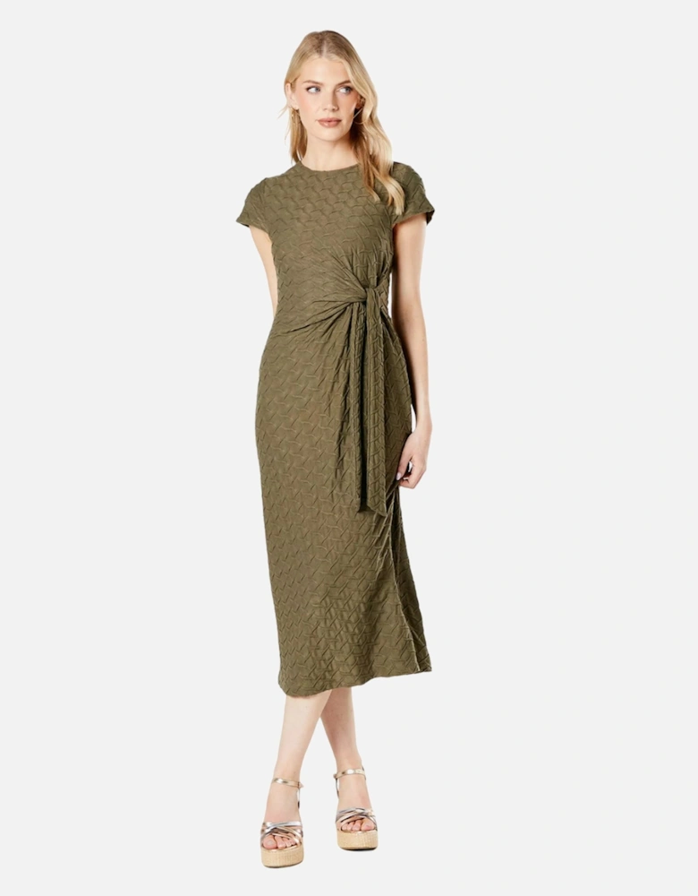 Womens/Ladies Textured Jersey Waist Tie Midi Dress