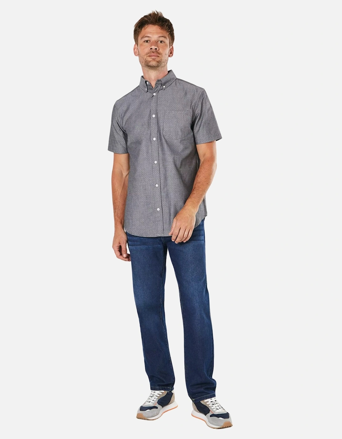 Mens Pin Dot Chambray Short-Sleeved Shirt