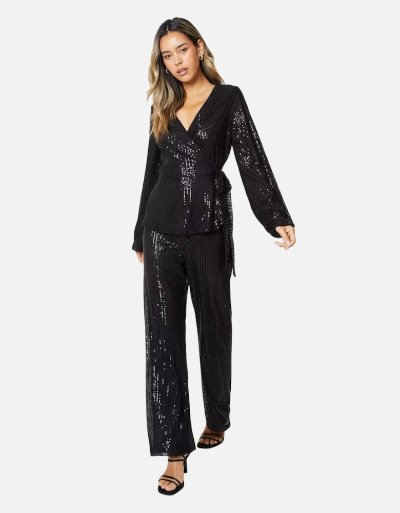 Womens/Ladies Sequin Waist Tie Wrap Top