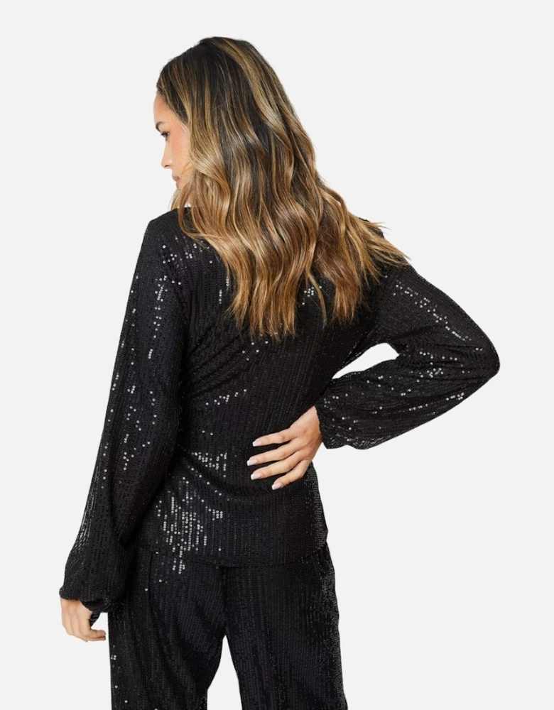 Womens/Ladies Sequin Waist Tie Wrap Top