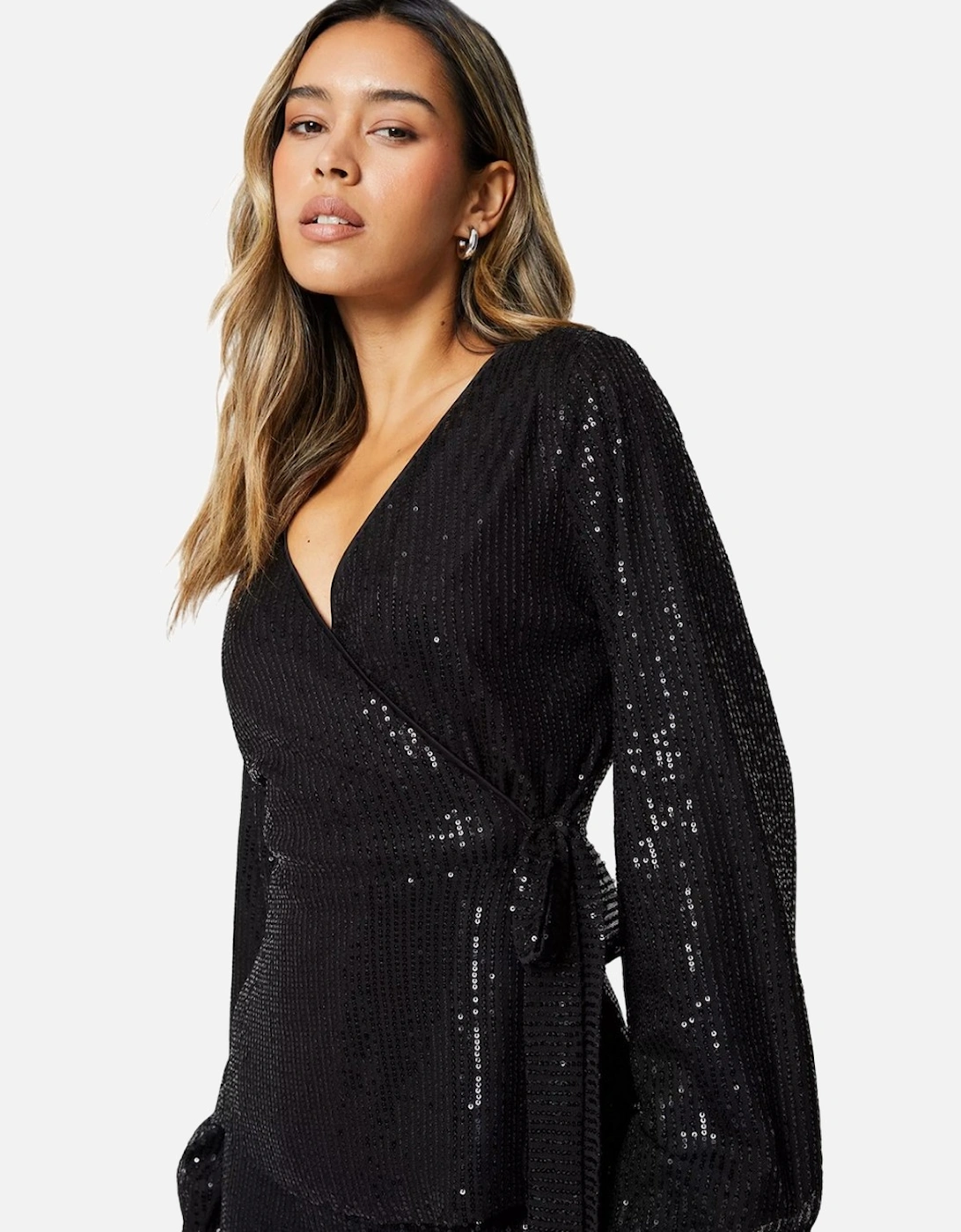 Womens/Ladies Sequin Waist Tie Wrap Top
