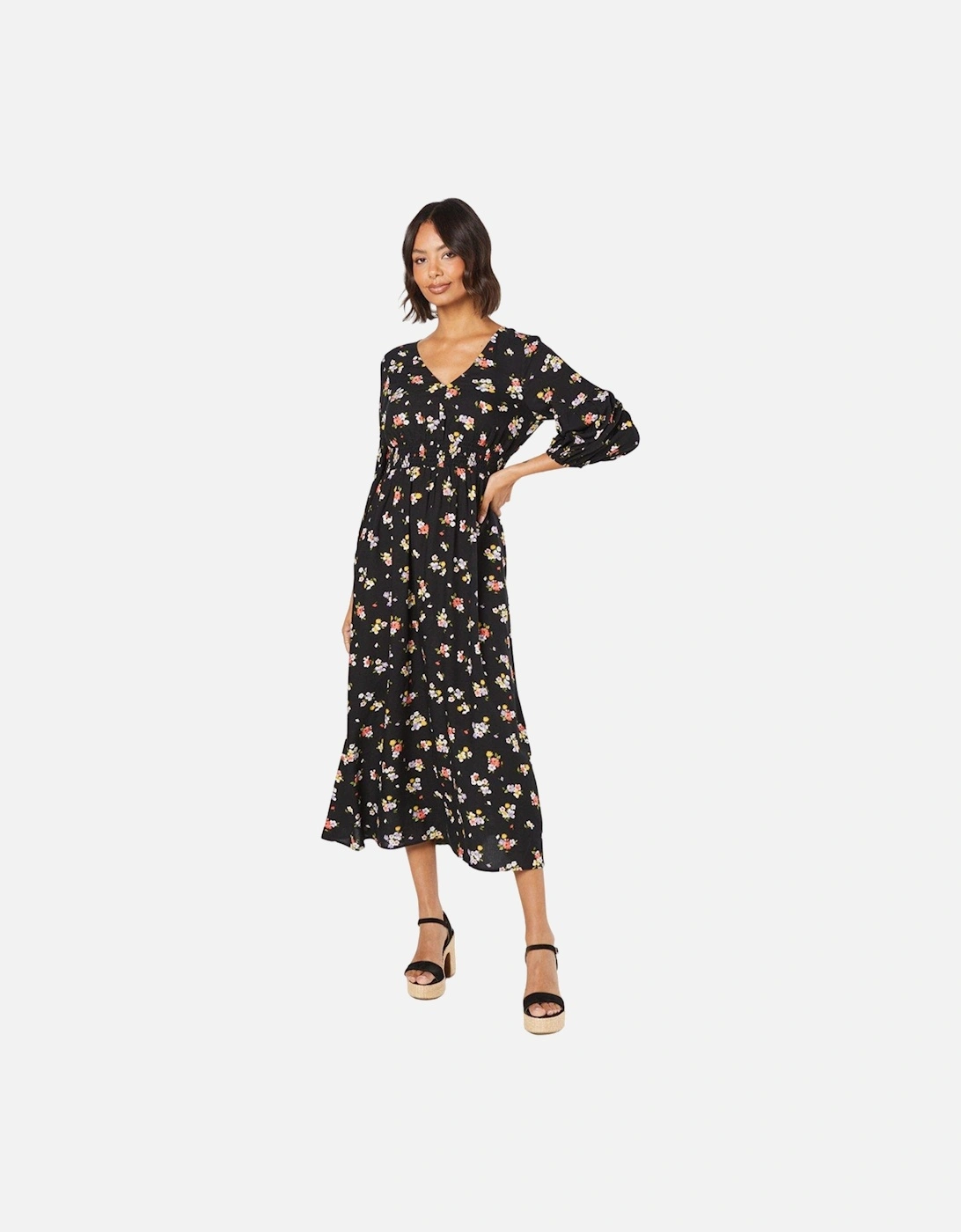 Womens/Ladies Floral V Neck Midi Dress, 4 of 3