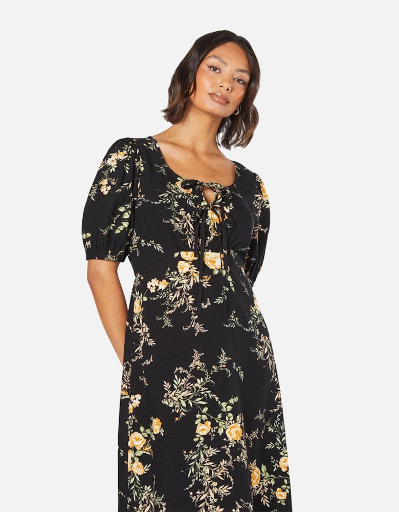 Womens/Ladies Floral Double Tie Front Midi Dress