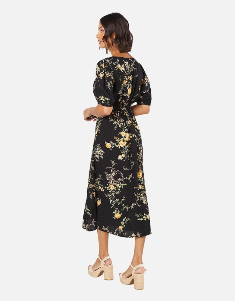 Womens/Ladies Floral Double Tie Front Midi Dress