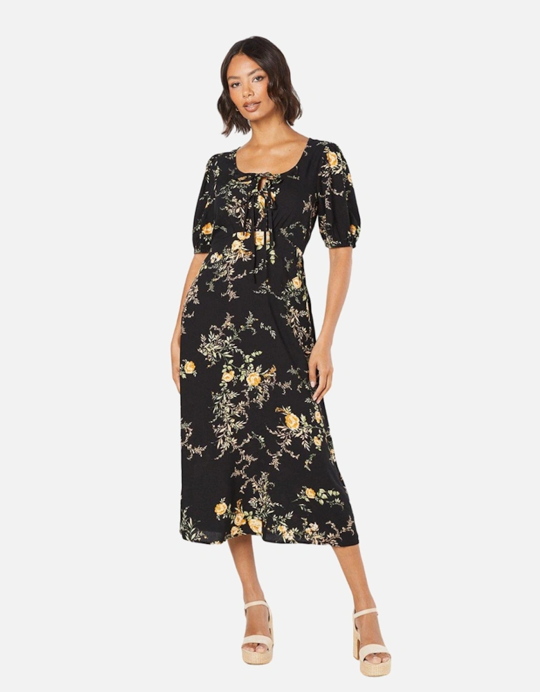 Womens/Ladies Floral Double Tie Front Midi Dress