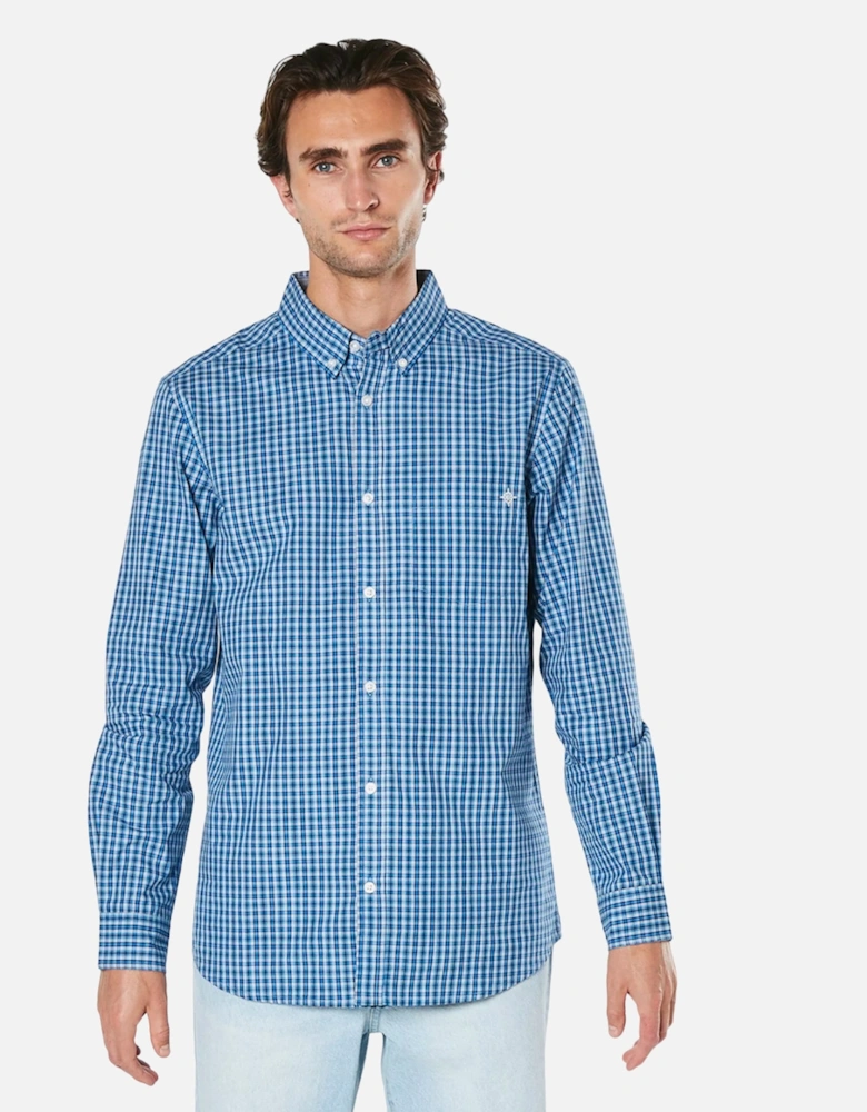 Mens Windowpane Checked Relaxed Fit Long-Sleeved Shirt