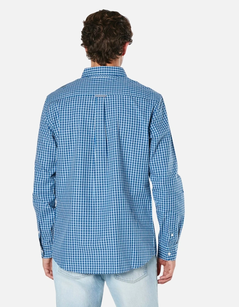 Mens Windowpane Checked Relaxed Fit Long-Sleeved Shirt