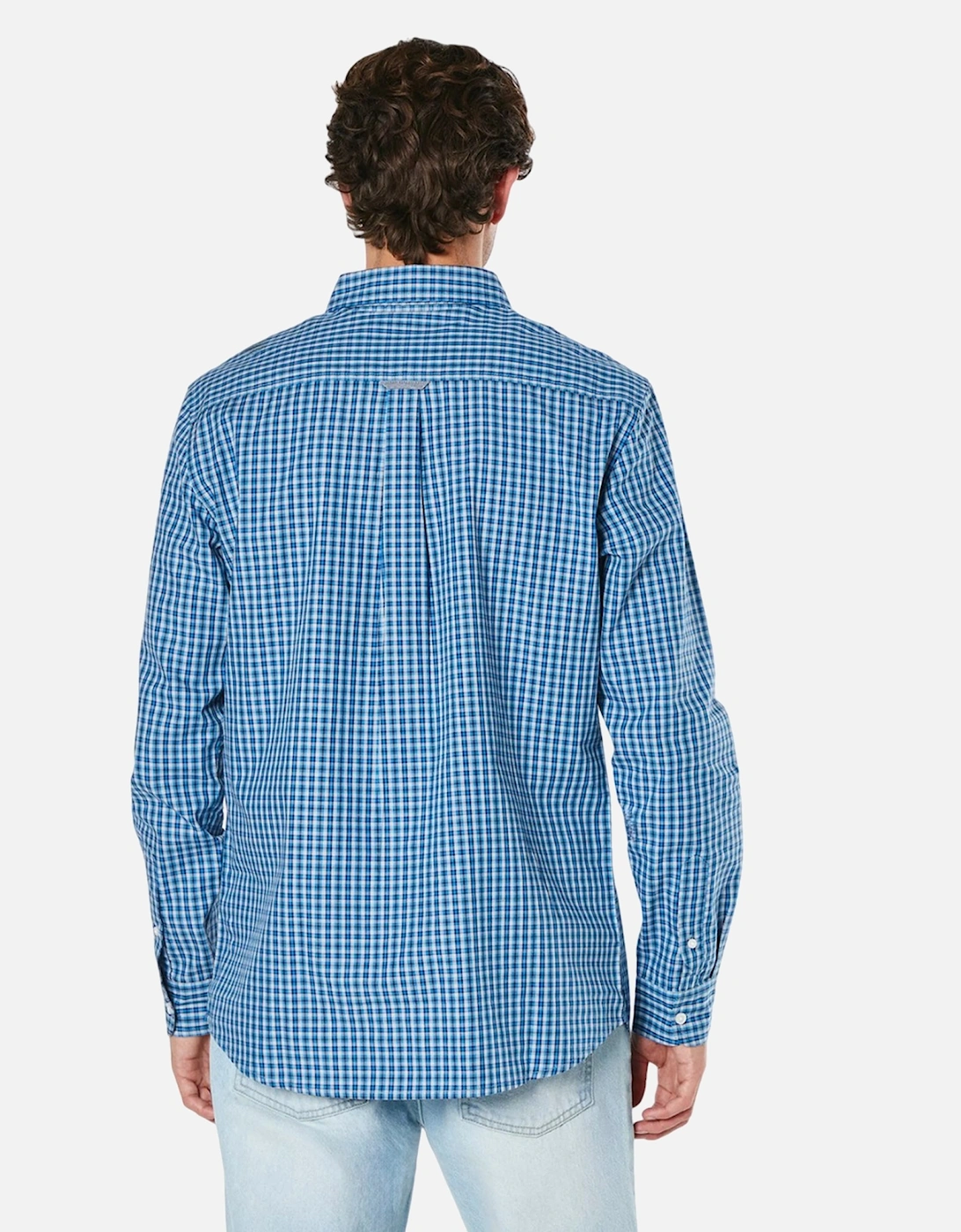 Mens Windowpane Checked Relaxed Fit Long-Sleeved Shirt