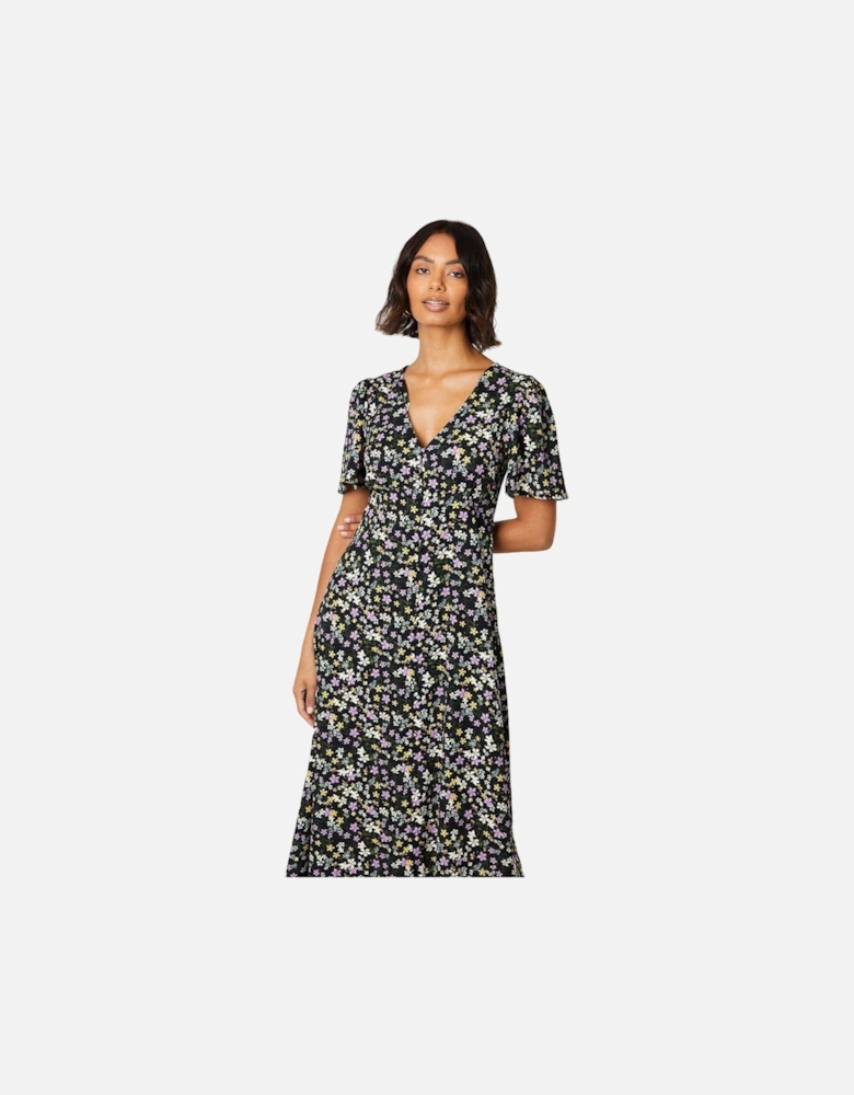 Womens/Ladies Ditsy Print Button Front Midi Dress