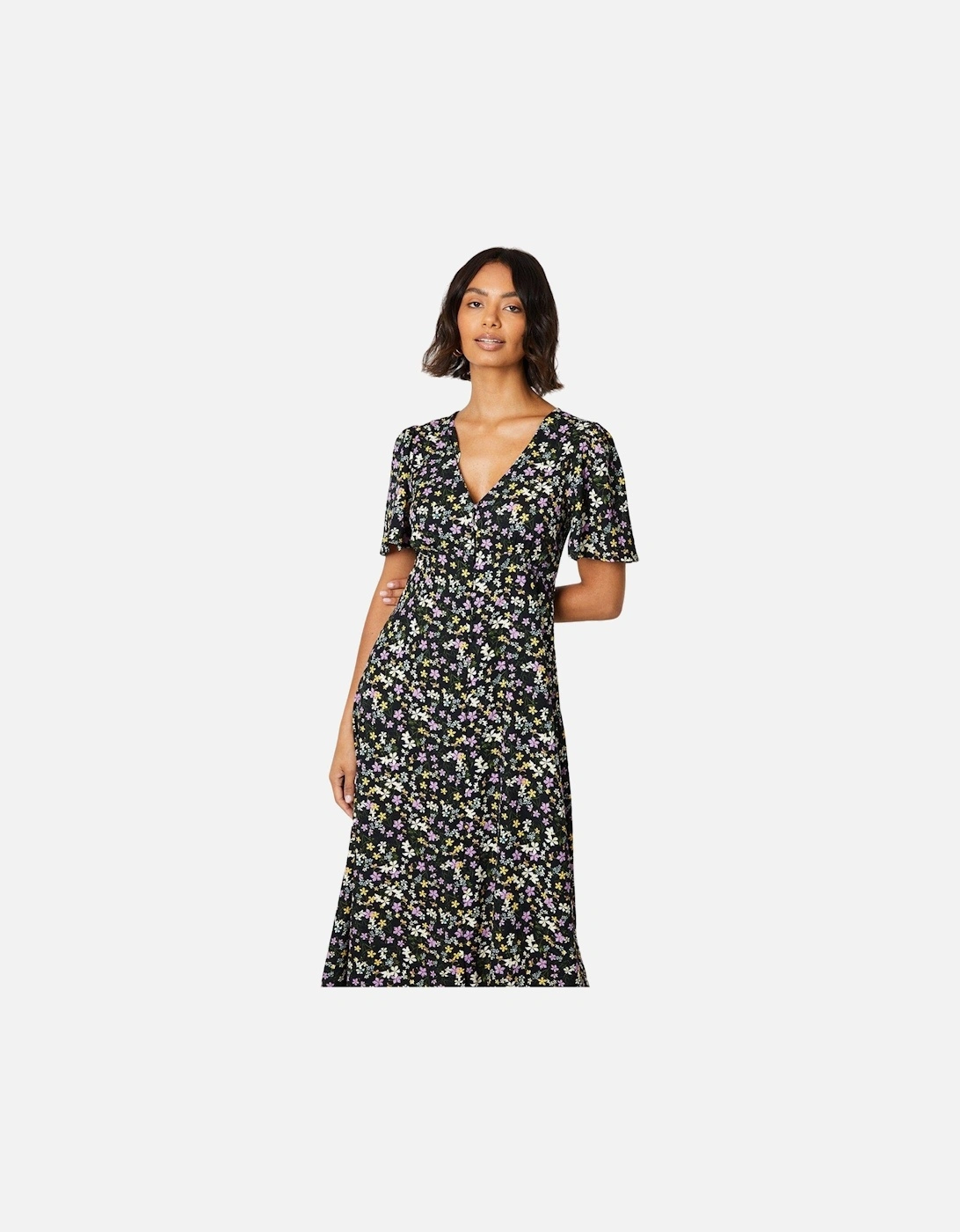 Womens/Ladies Ditsy Print Button Front Midi Dress