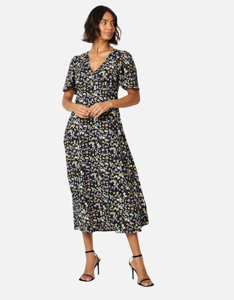 Womens/Ladies Ditsy Print Button Front Midi Dress