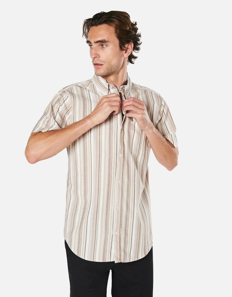 Mens Variegated Stripe Oxford Short-Sleeved Shirt