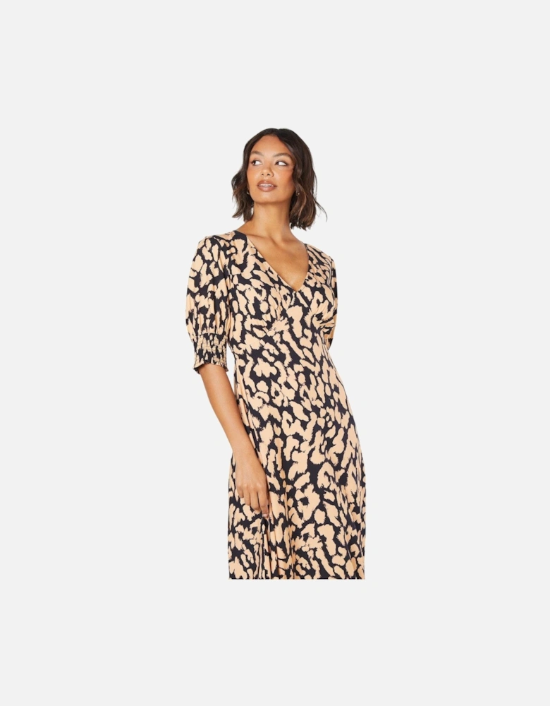 Womens/Ladies Animal Print Shirred Cuff Midi Dress