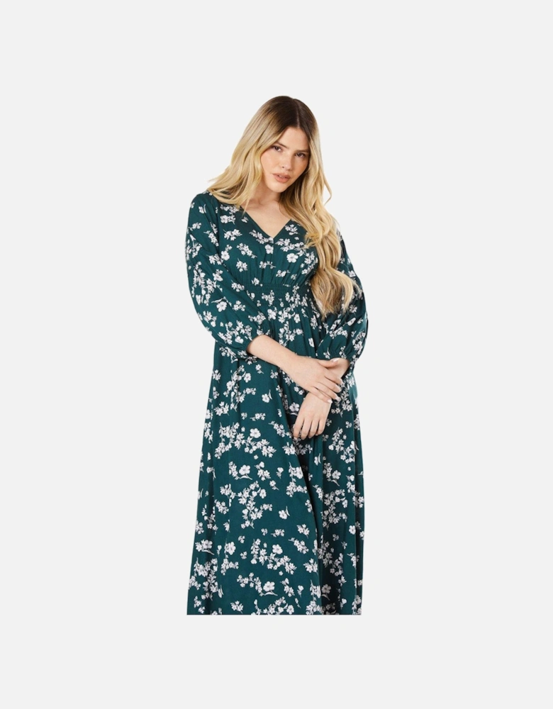 Womens/Ladies Ditsy Floral V Neck Midi Dress