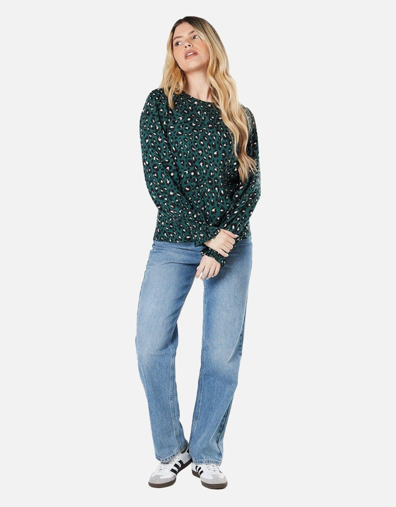 Womens/Ladies Animal Print Long-Sleeved Blouse