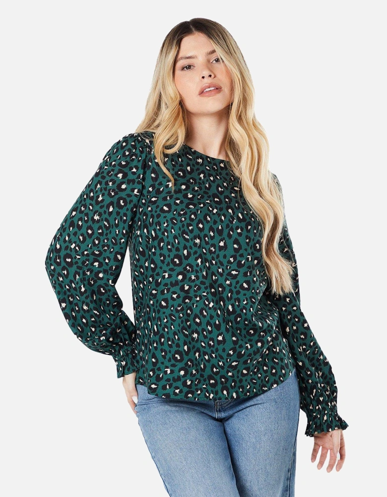 Womens/Ladies Animal Print Long-Sleeved Blouse