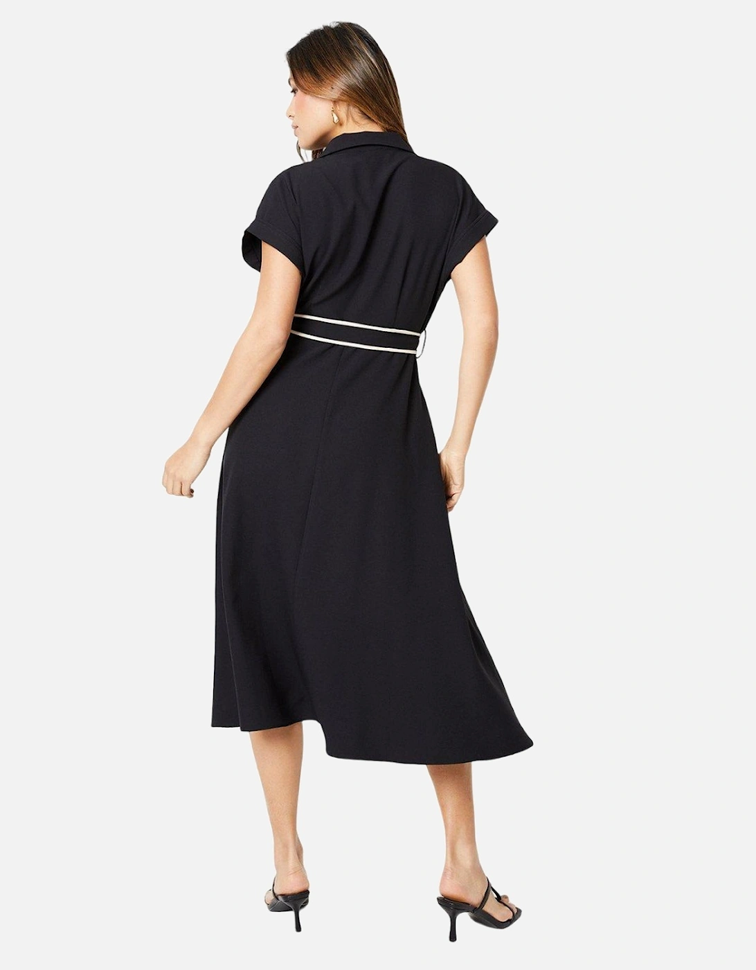 Womens/Ladies Contrast Detail Waist Tie Midi Dress