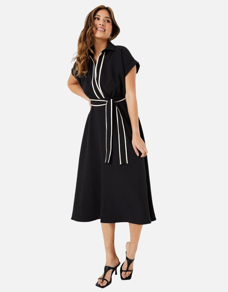 Womens/Ladies Contrast Detail Waist Tie Midi Dress