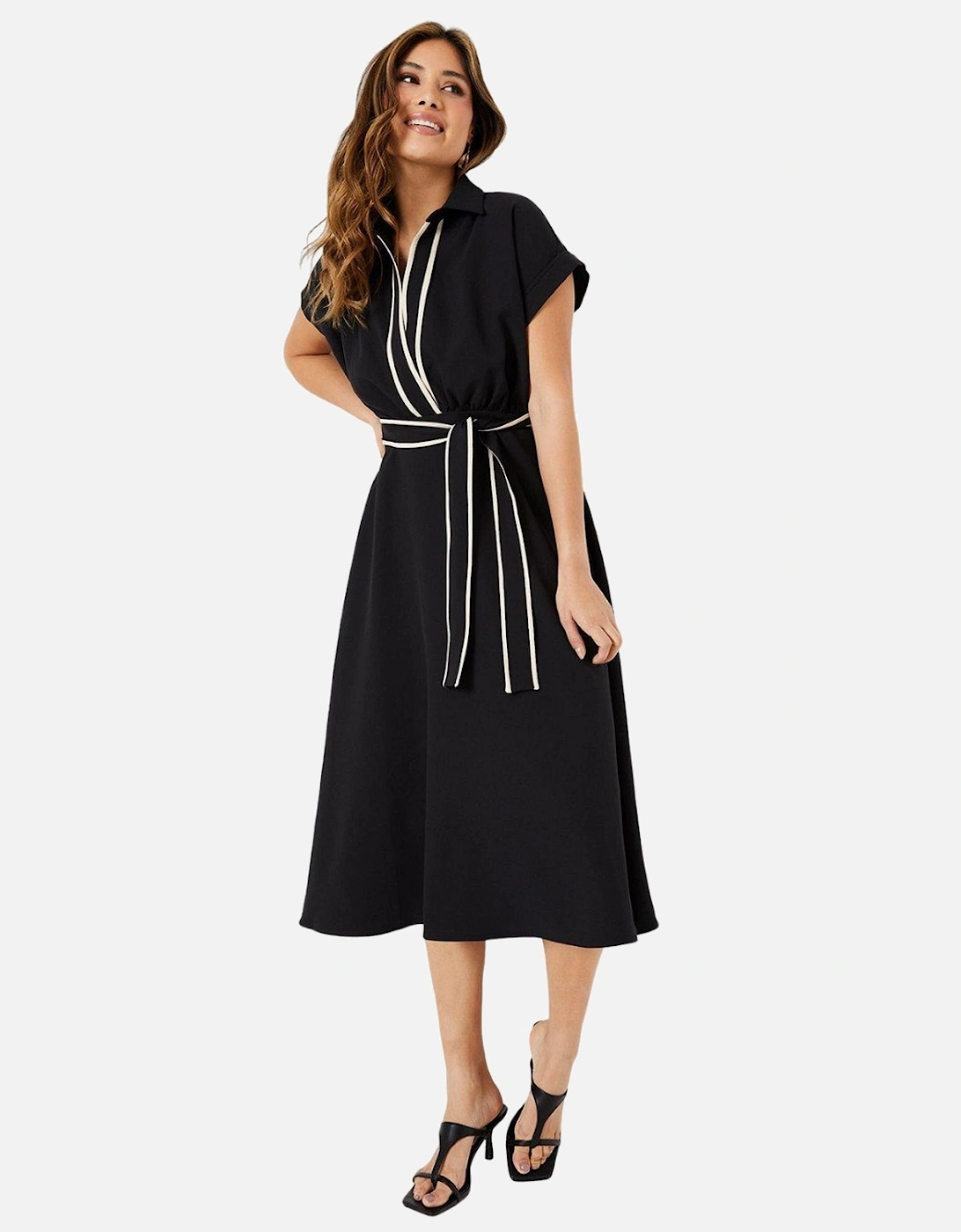 Womens/Ladies Contrast Detail Waist Tie Midi Dress, 4 of 3